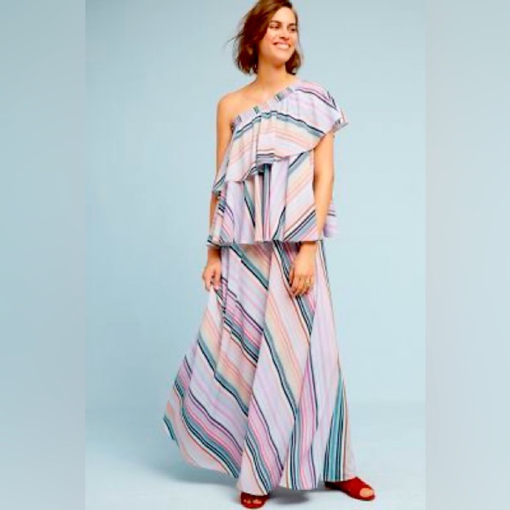 Anthropologie Rainbow Ruffled Maxi Dress